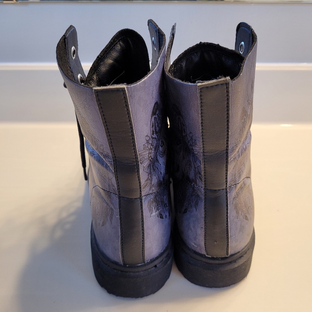 Yes We Vibe Bohemian Wolf Lace-up Combat Boots US Men's 10 / Women's 11.5 Gray - Picture 10 of 16